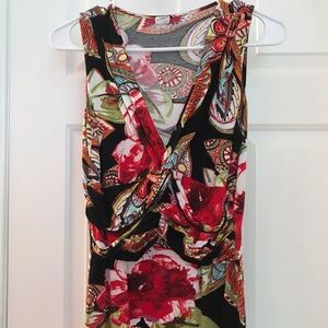 Size small black white and red print blouse